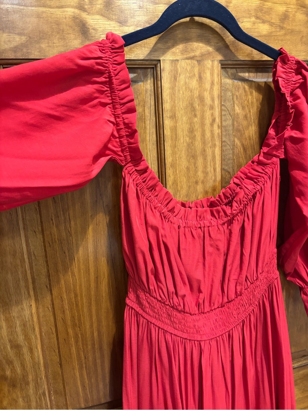 Amazon Bright Red Maxi Dress with Puff Sleeves - Picture 2 of 4